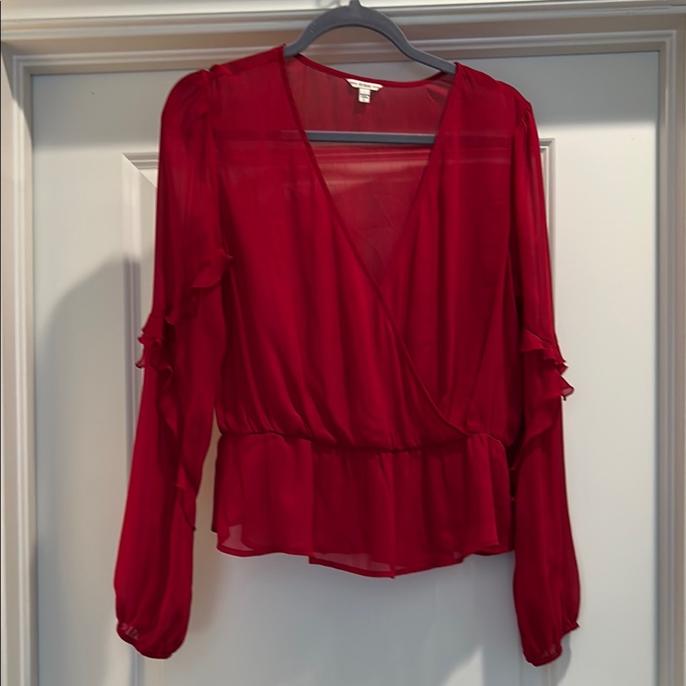 Guess Red Ruffled Wrap Blouse - Picture 2 of 6
